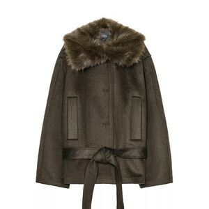 Nwt Zara wool bland coat with faux fur collar